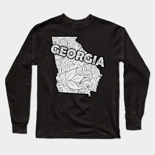 Mandala art map of Georgia with text in white Long Sleeve T-Shirt